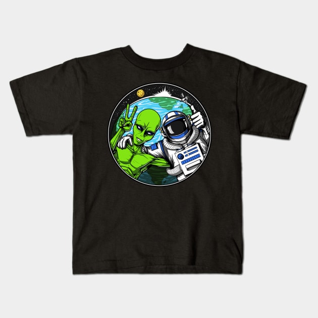 Space Alien Astronaut Hippies Kids T-Shirt by underheaven